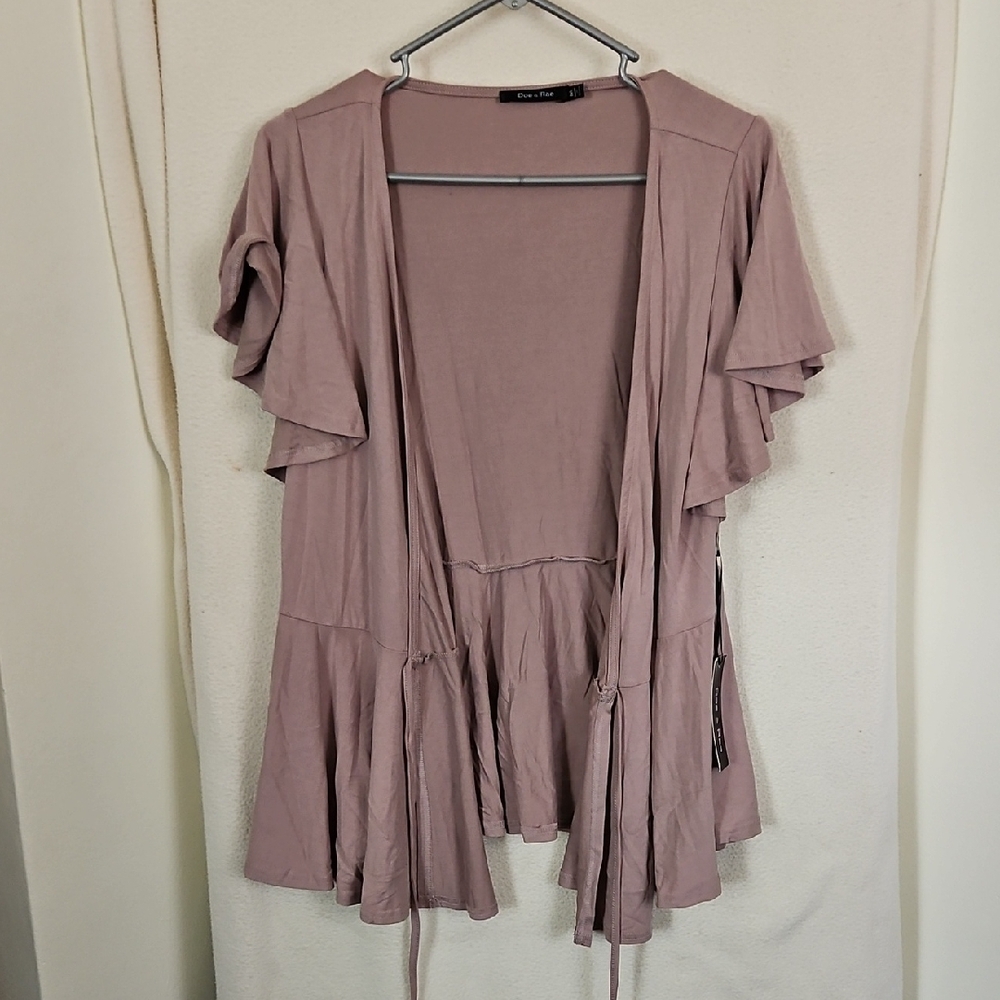 Doe & Rae Mauve Open-Front Ruffle Sleeve Cardigan